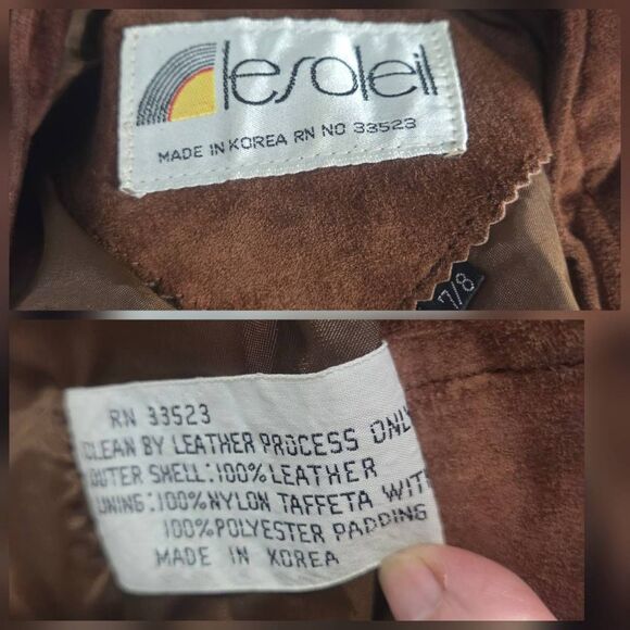 VTG 70s Le Soleil Leather Suede Quilted Open Front Jacket Sz. 7/8 - Picture 4 of 9